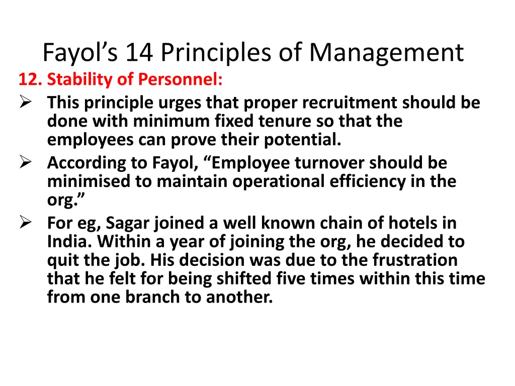 fayol s 14 principles of management 12 stability