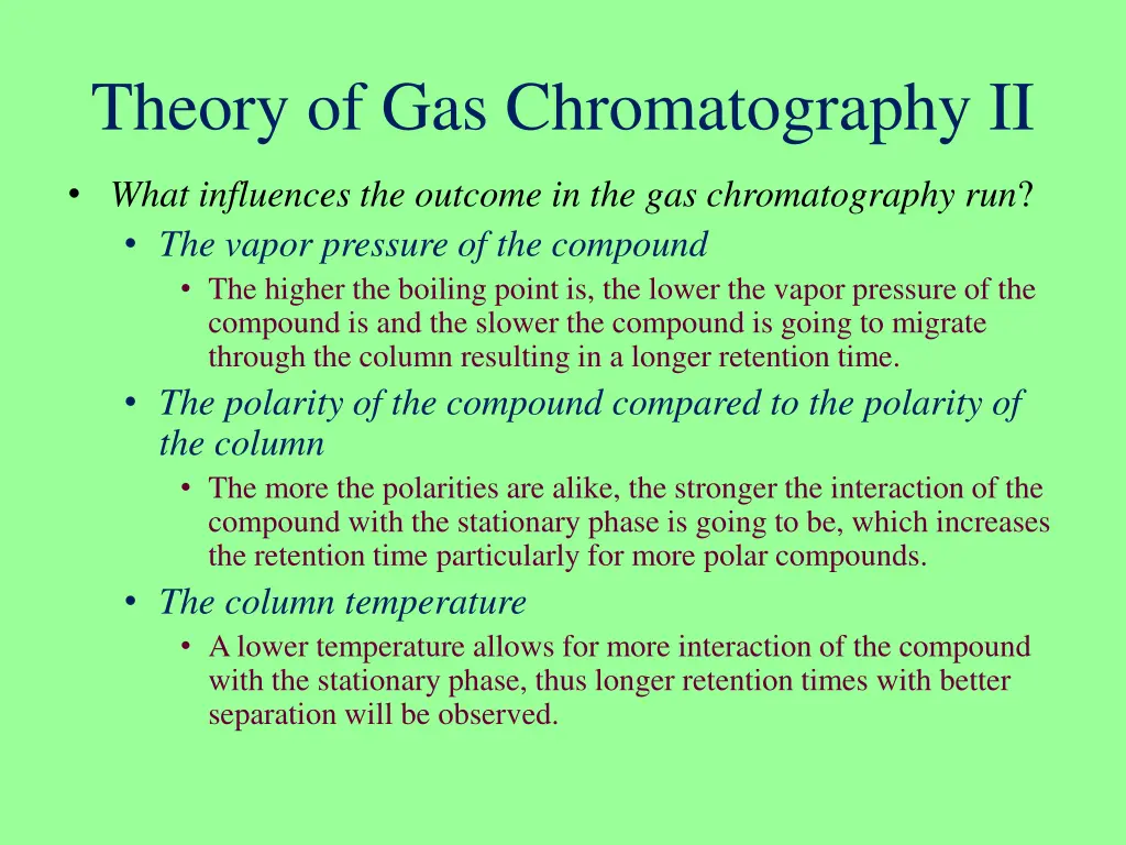 theory of gas chromatography ii