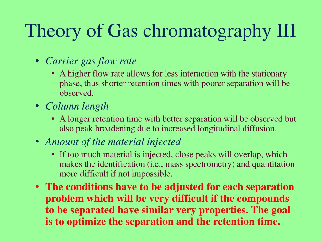 theory of gas chromatography iii