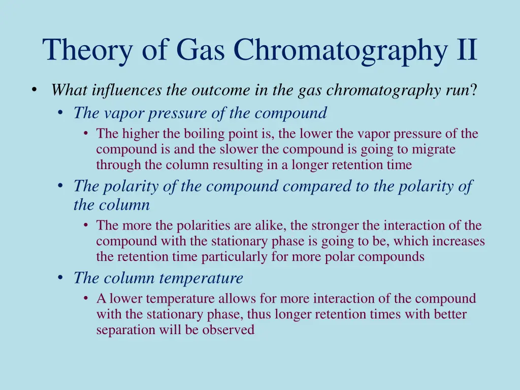 theory of gas chromatography ii