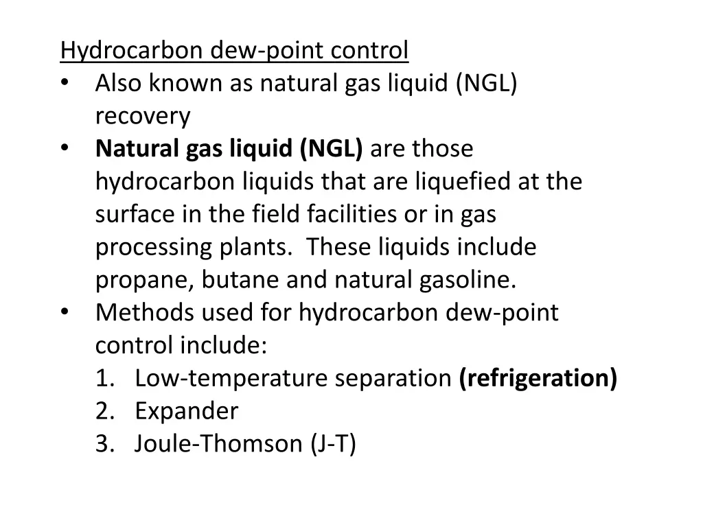 hydrocarbon dew point control also known