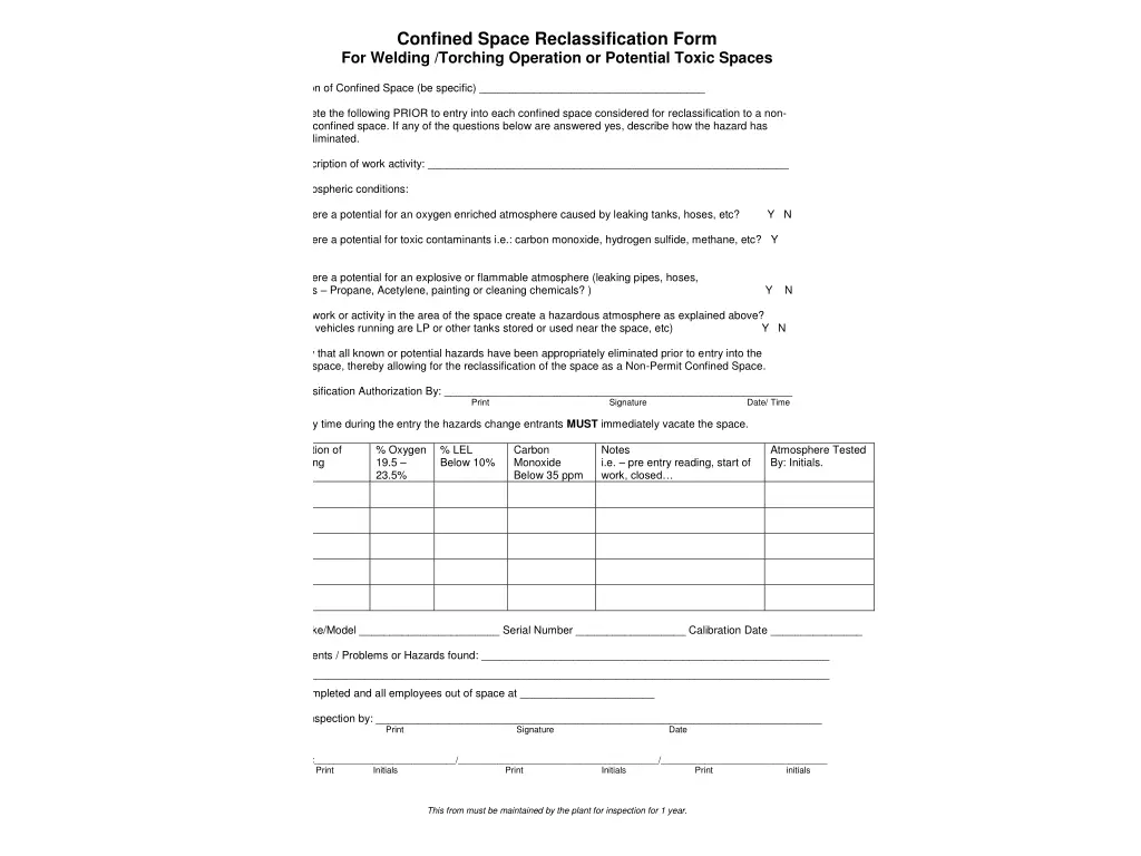 confined space reclassification form for welding