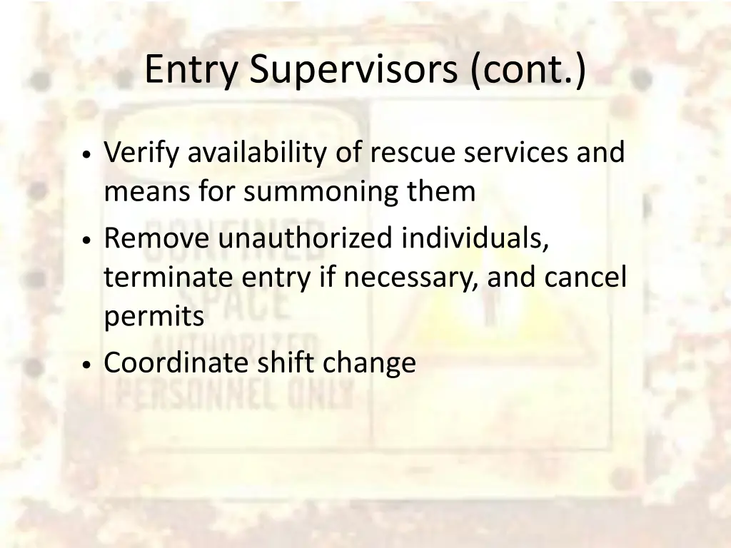 entry supervisors cont