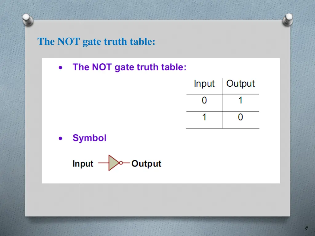 the not gate truth table