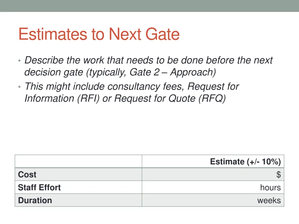 estimates to next gate