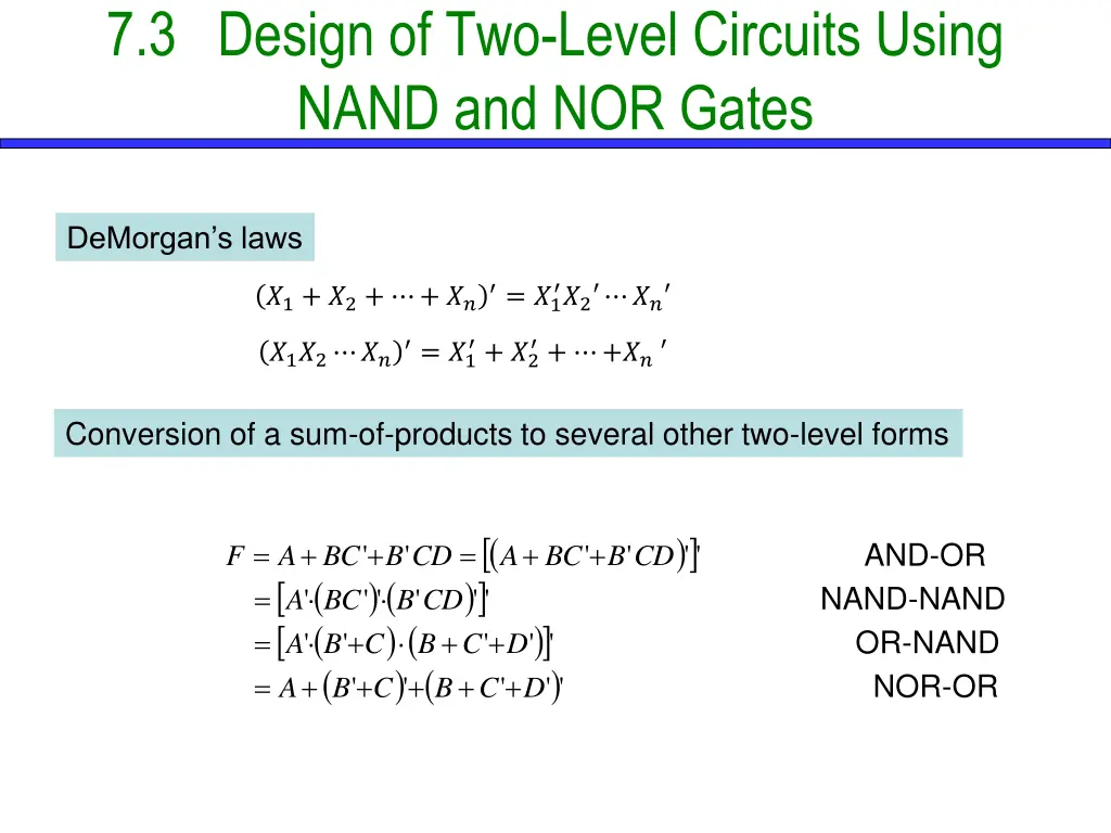 7 3 design of two level circuits using nand