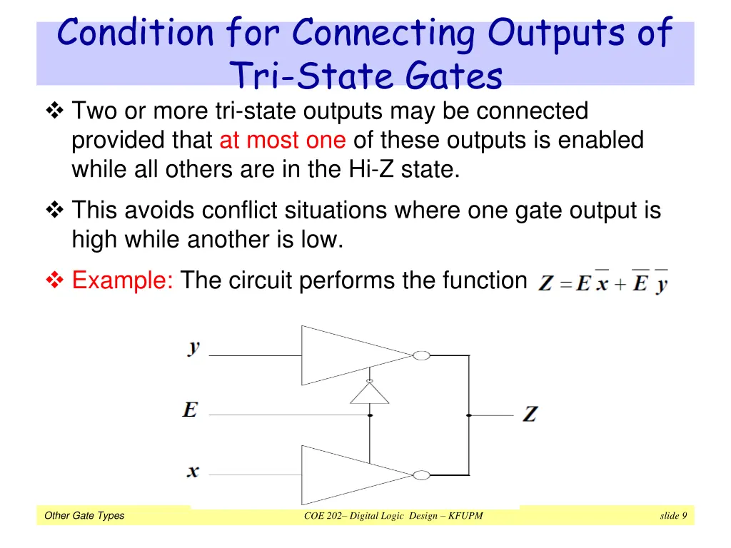 condition for connecting outputs of tri state