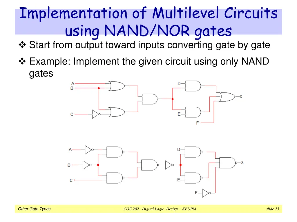 implementation of multilevel circuits using nand