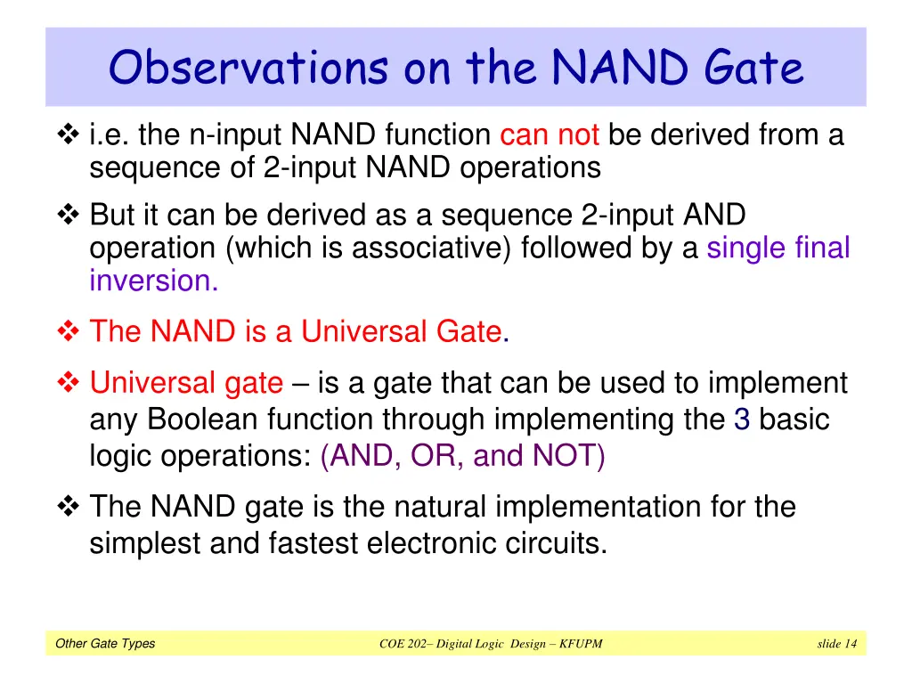 observations on the nand gate 1