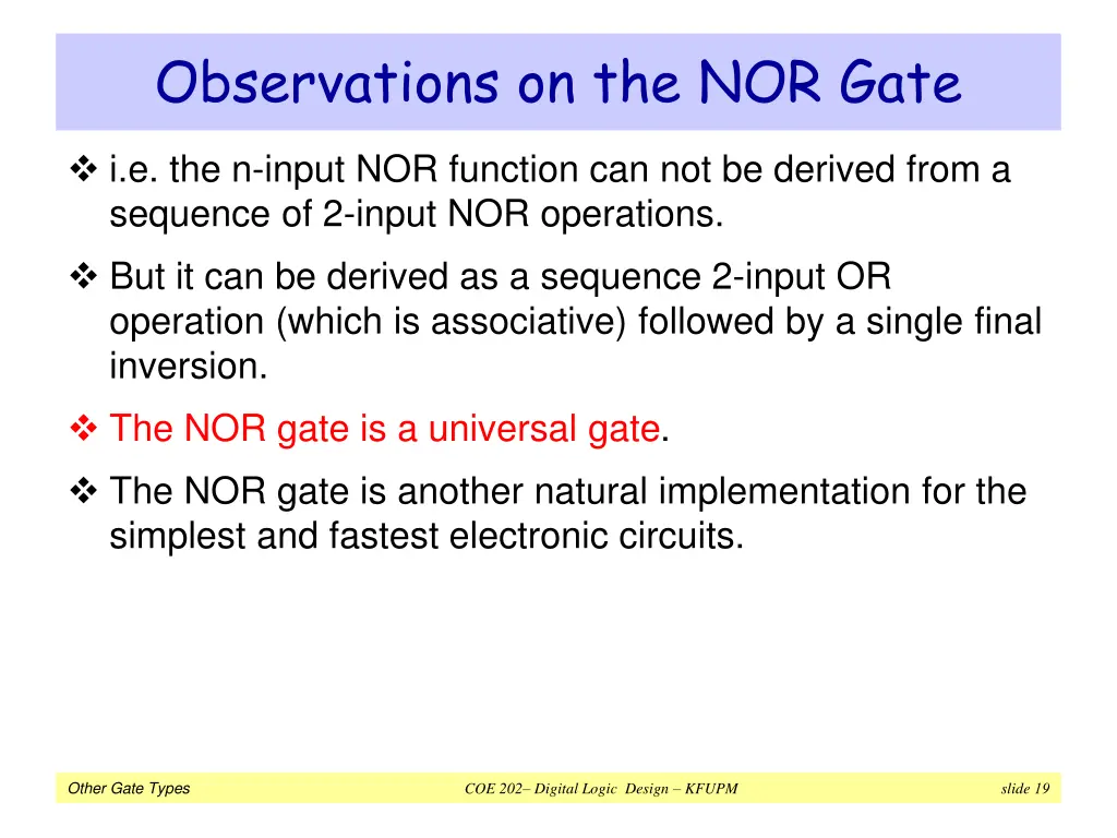 observations on the nor gate 1