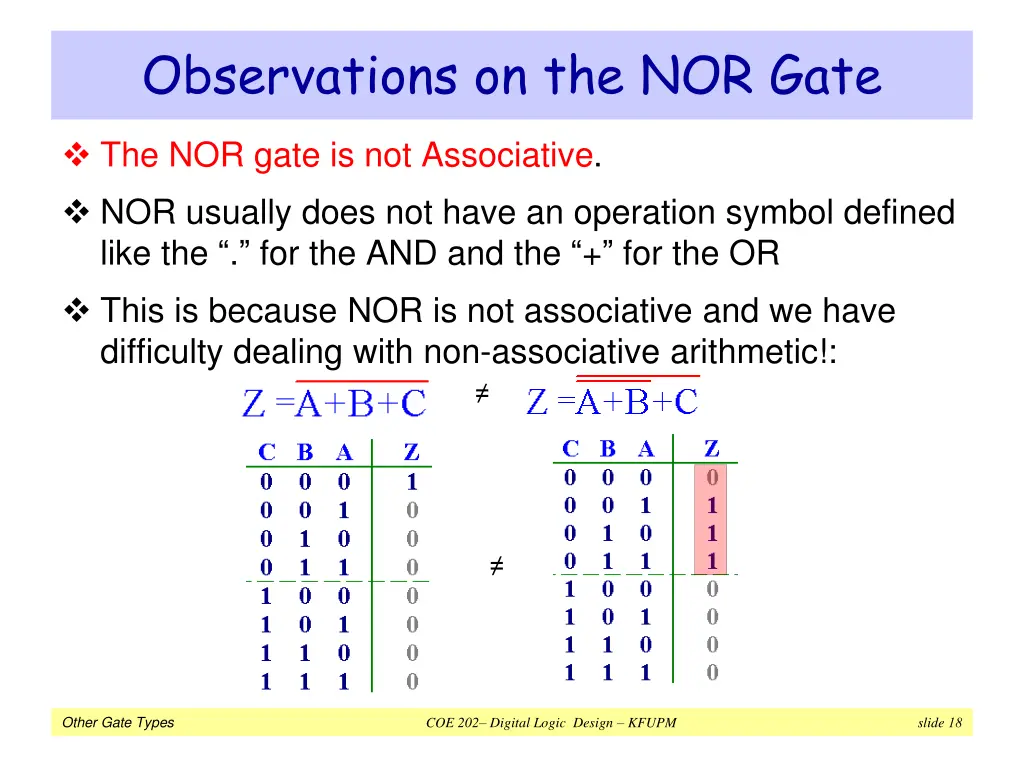 observations on the nor gate