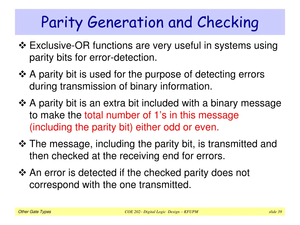 parity generation and checking