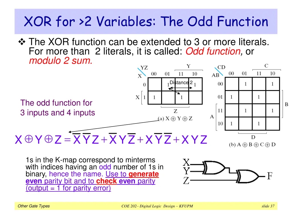 xor for 2 variables the odd function