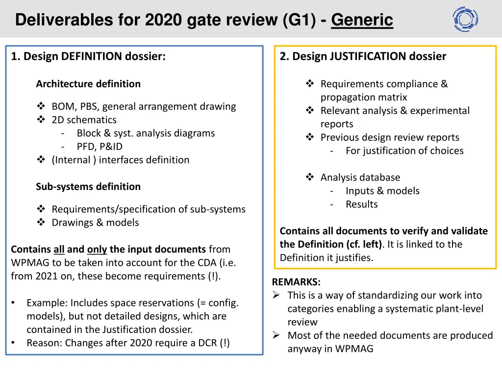 deliverables for 2020 gate review g1 generic