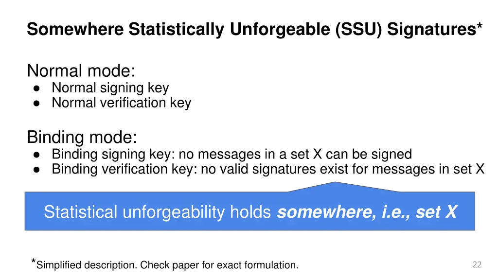 somewhere statistically unforgeable ssu signatures