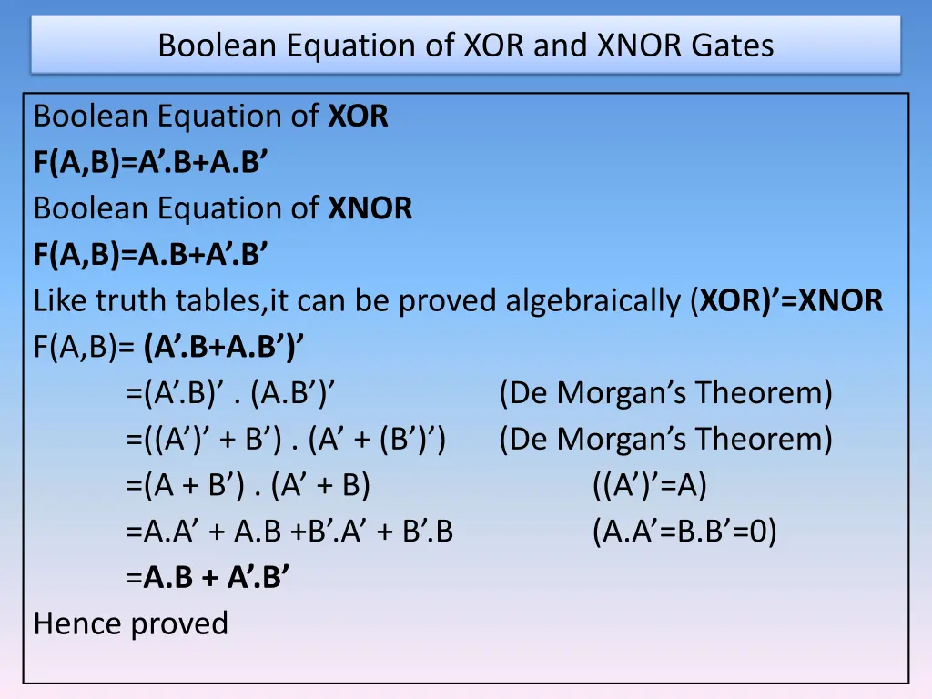 boolean equation of xor and xnor gates