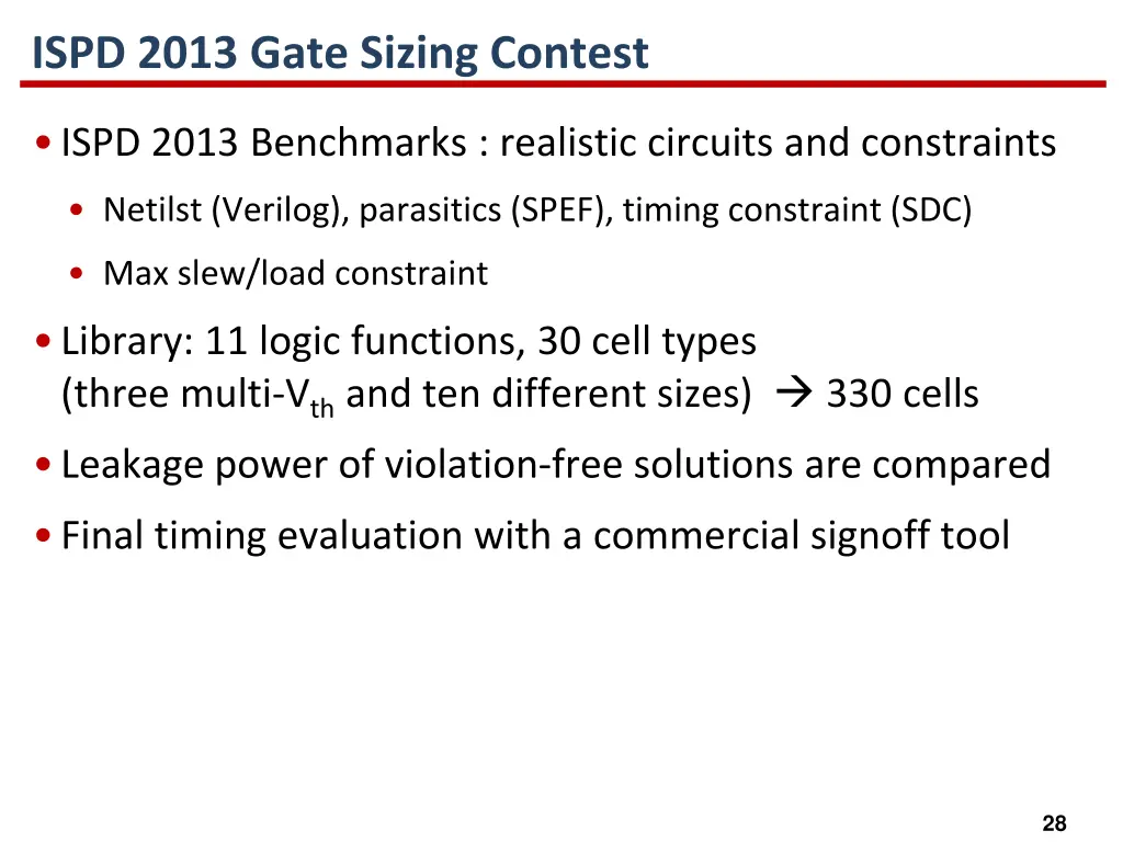 ispd 2013 gate sizing contest