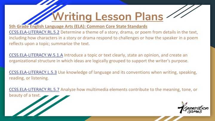 writing lesson plans 5th grade english language