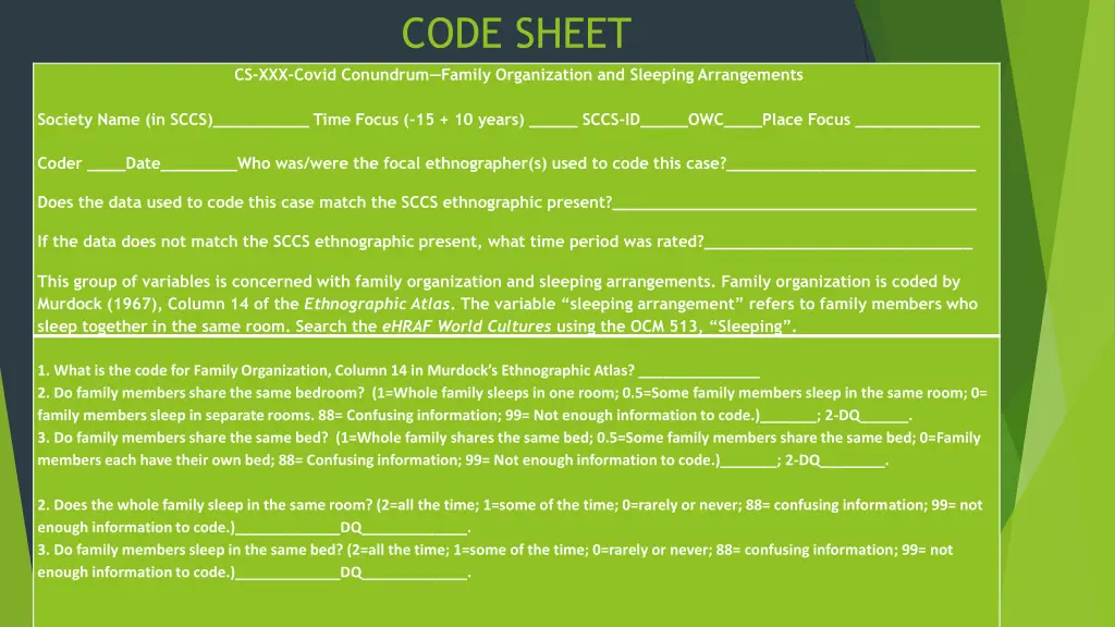 code sheet 1