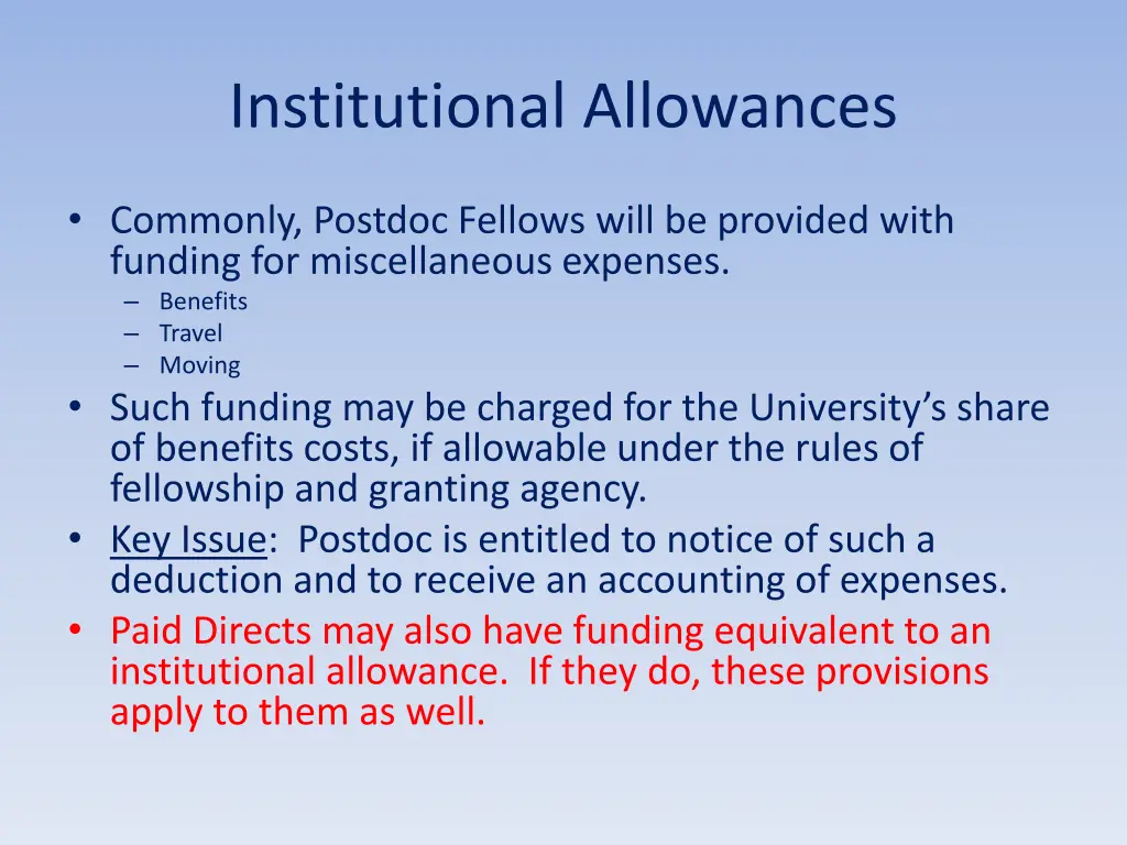 institutional allowances