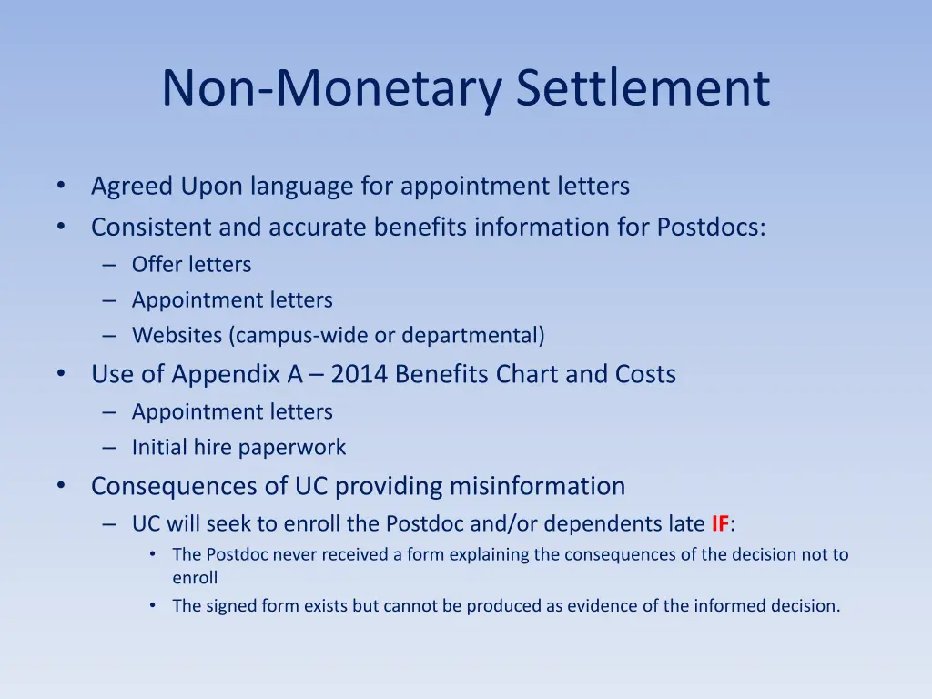 non monetary settlement