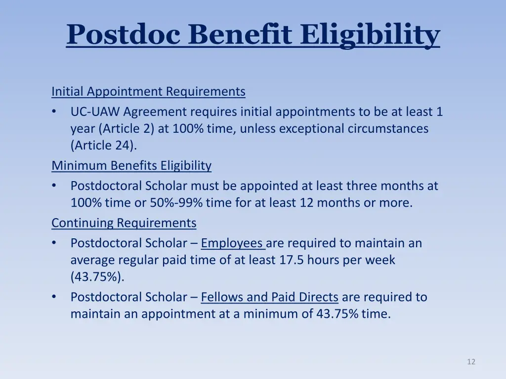 postdoc benefit eligibility