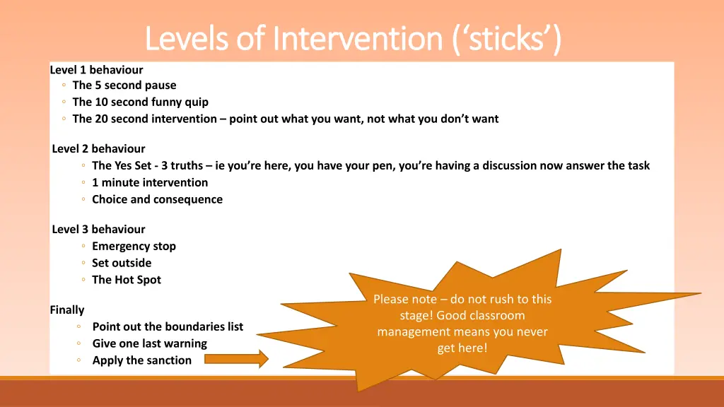 levels of intervention sticks levels