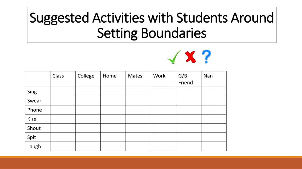 suggested activities with students around