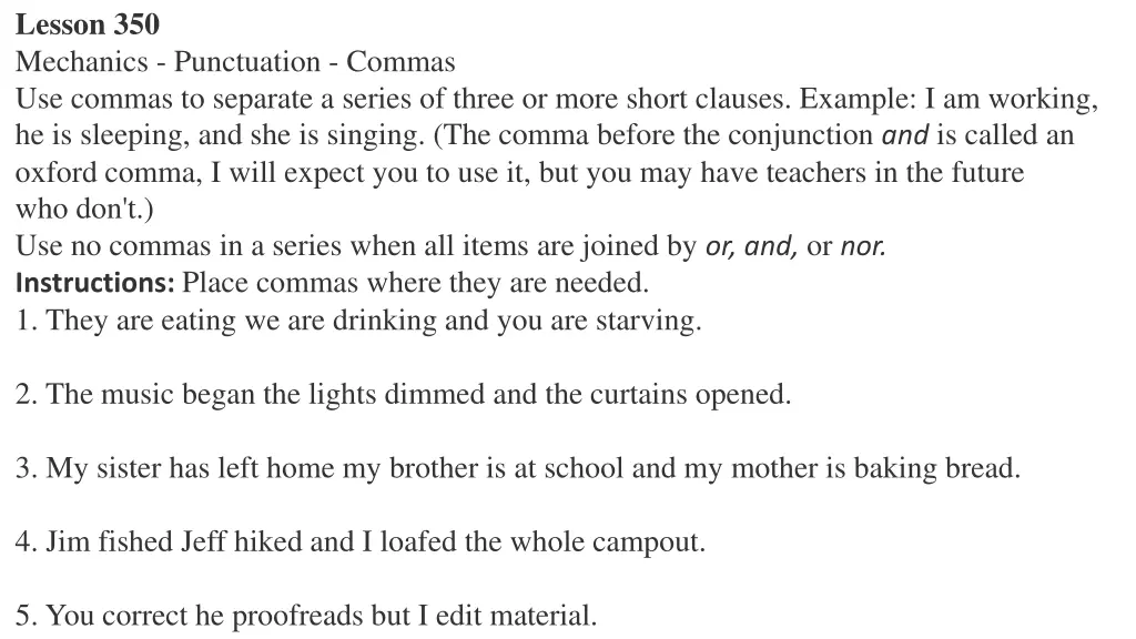 lesson 350 mechanics punctuation commas