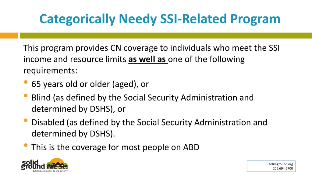 categorically needy ssi related program