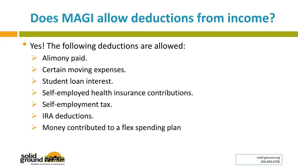 does magi allow deductions from income