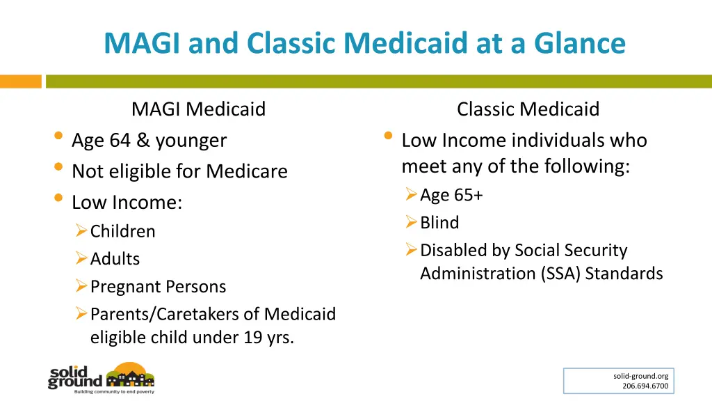 magi and classic medicaid at a glance