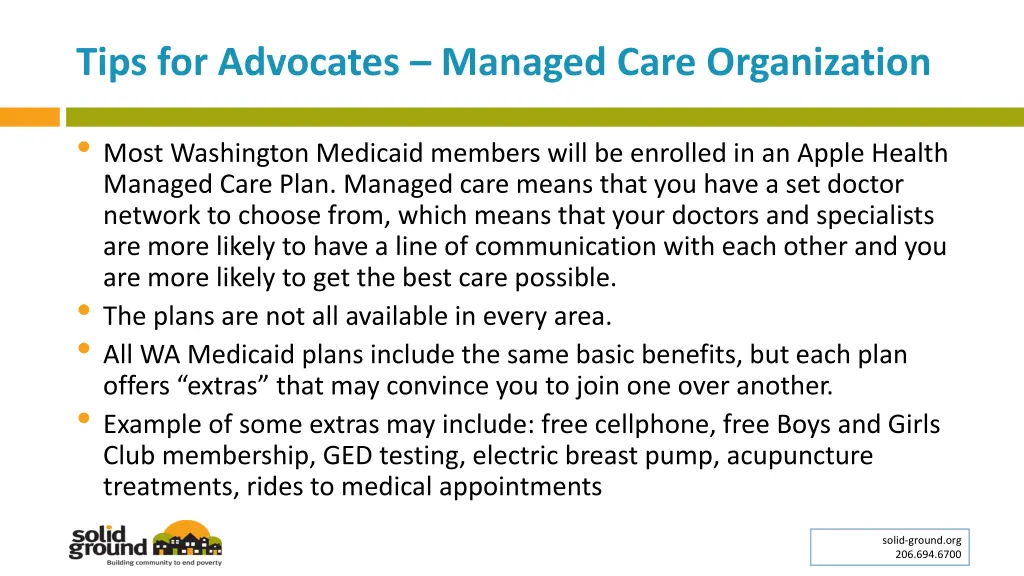 tips for advocates managed care organization