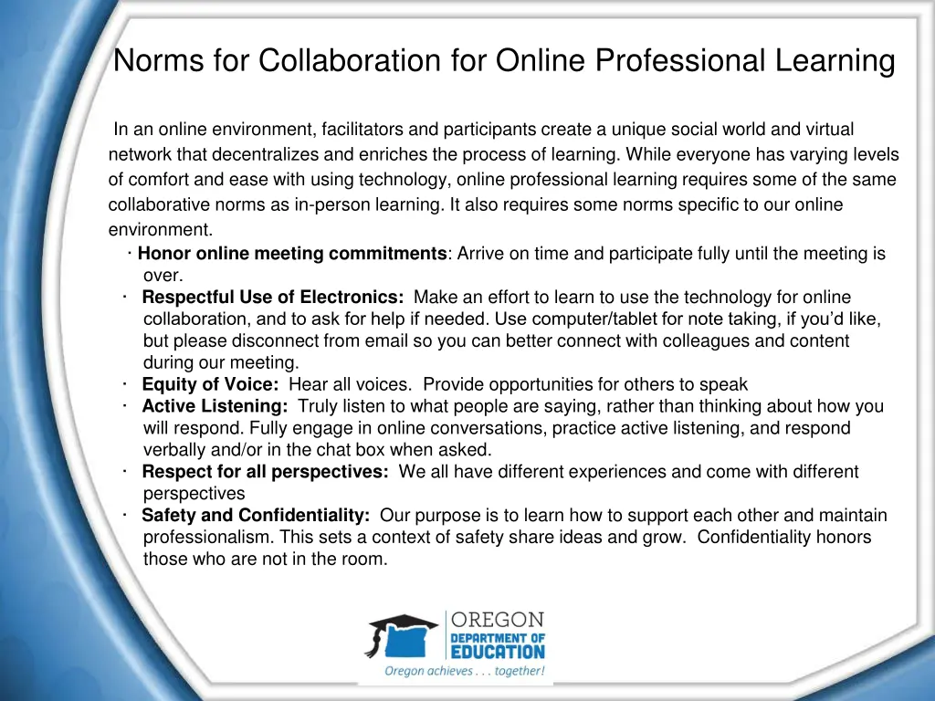 norms for collaboration for online professional