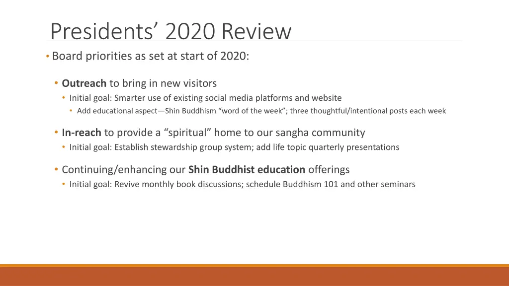 presidents 2020 review board priorities