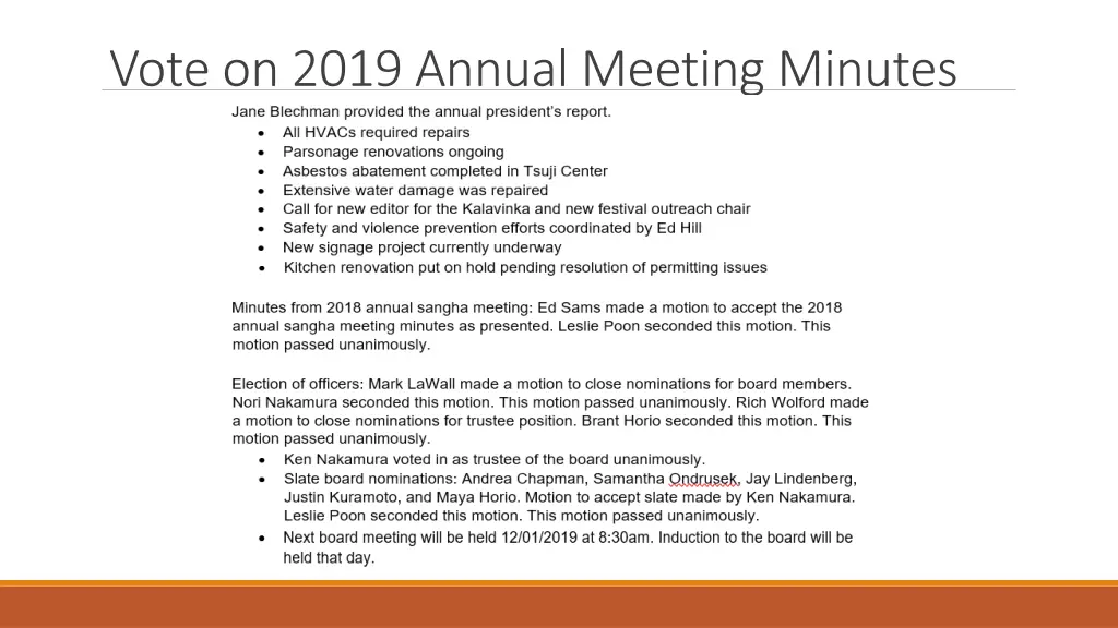 vote on 2019 annual meeting minutes 1