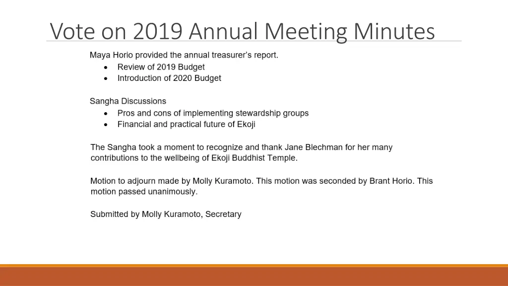 vote on 2019 annual meeting minutes 2