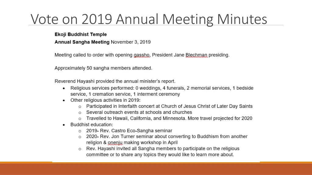 vote on 2019 annual meeting minutes