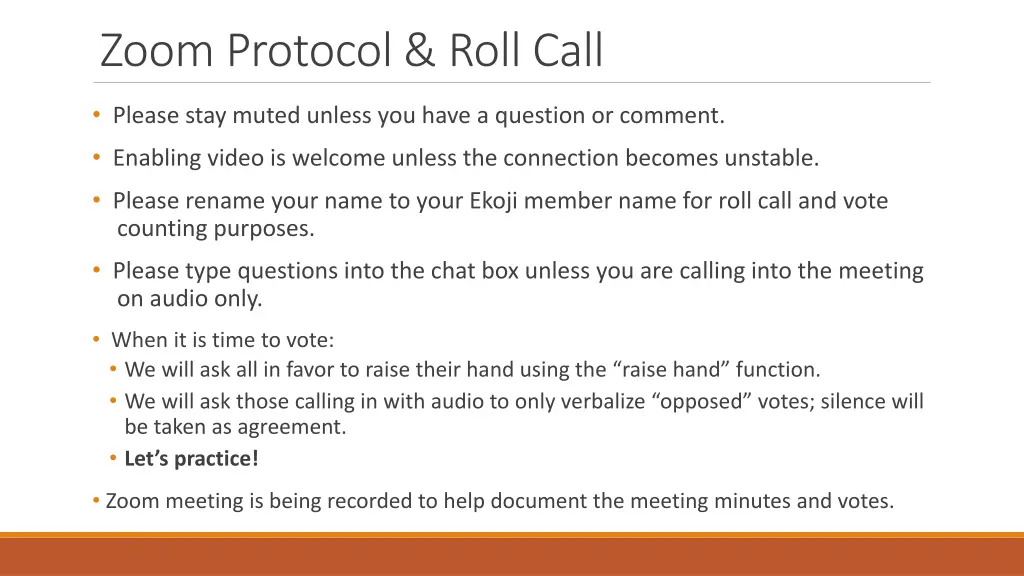 zoom protocol roll call