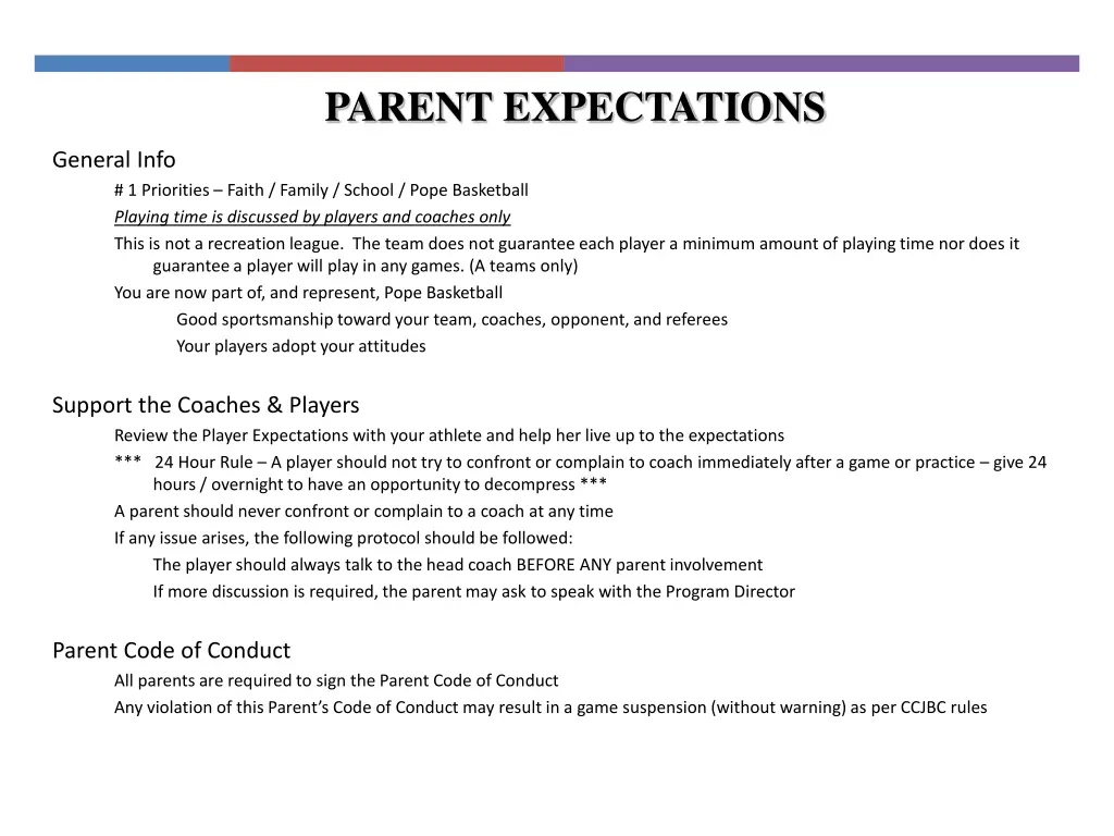 parent expectations