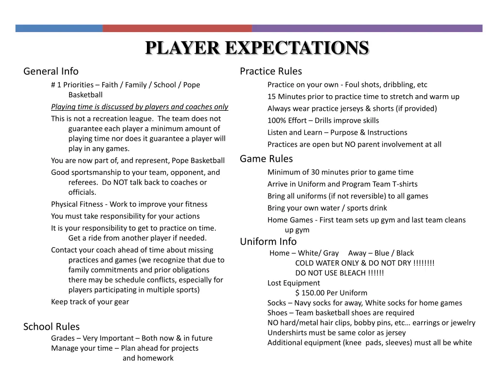 player expectations