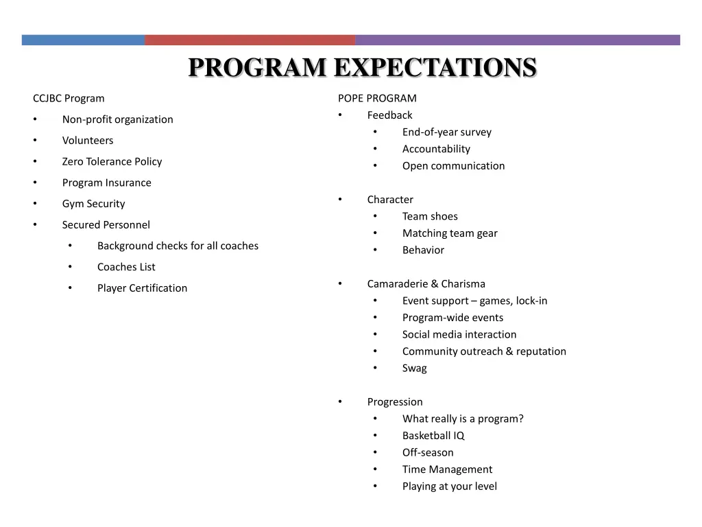 program expectations