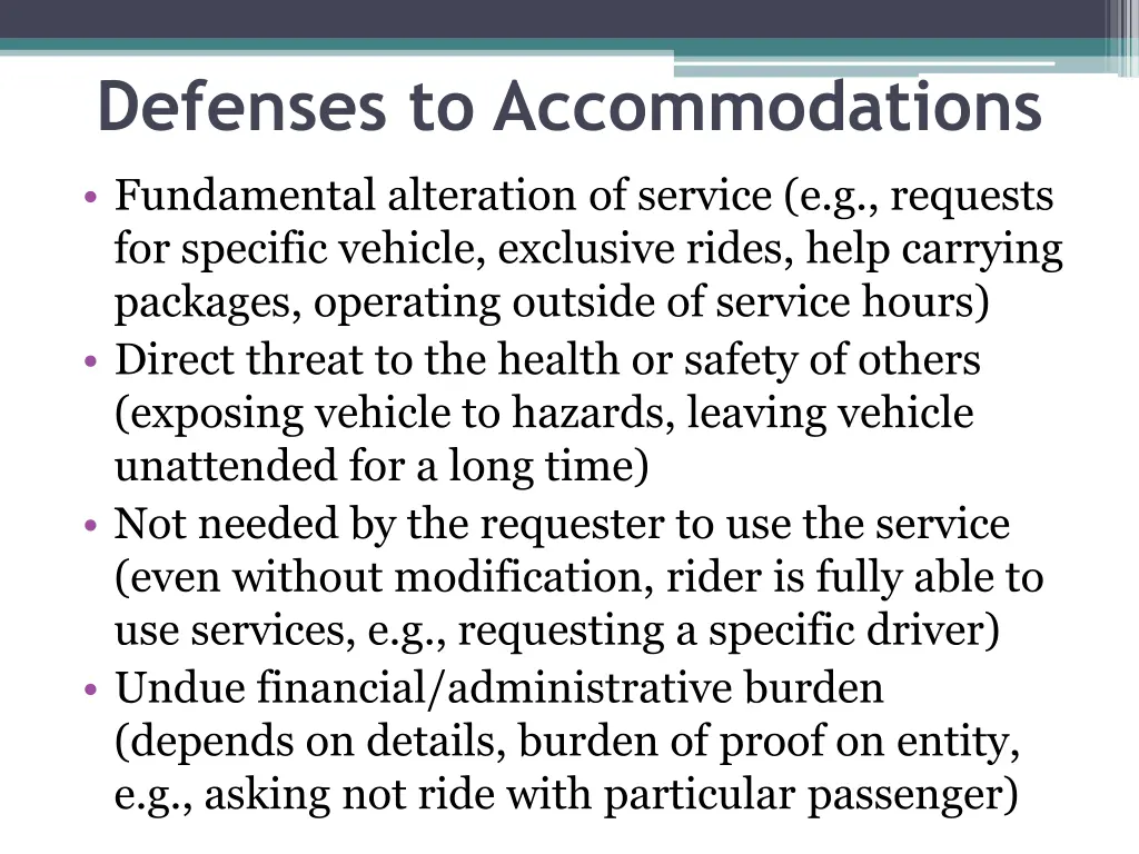 defenses to accommodations