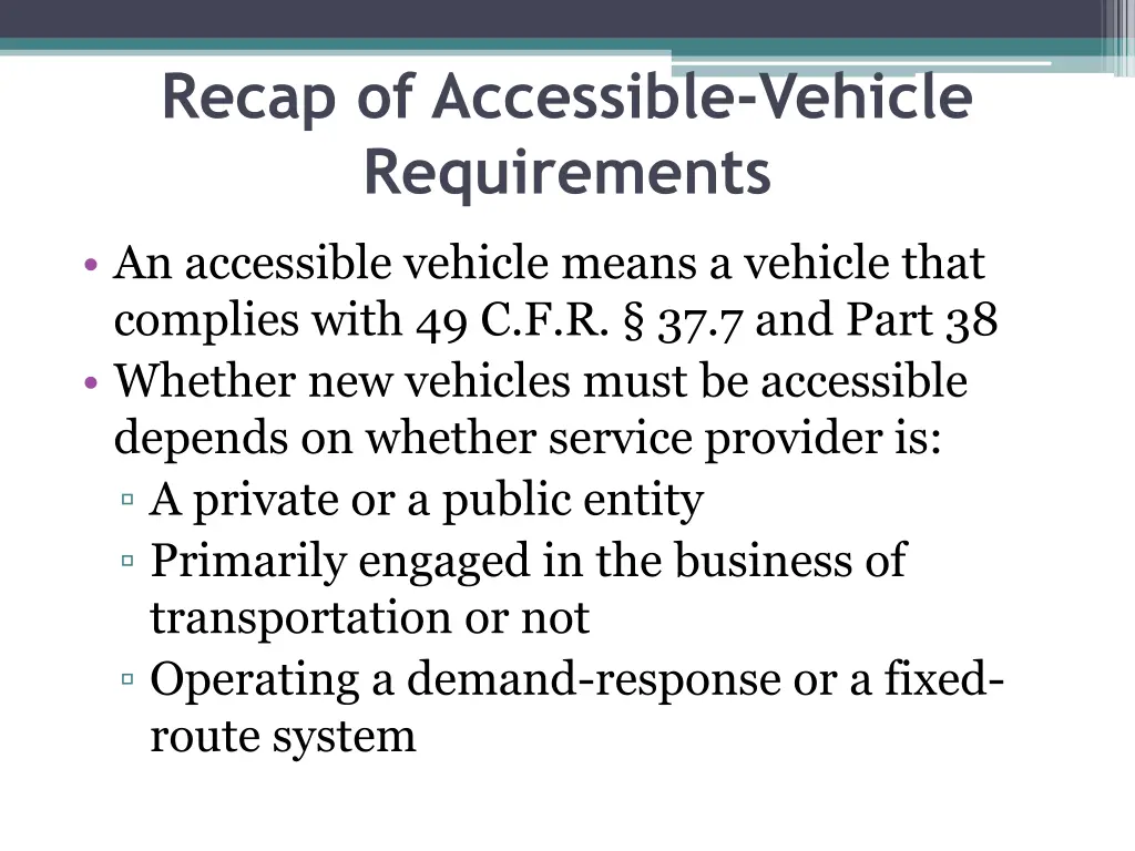 recap of accessible vehicle requirements