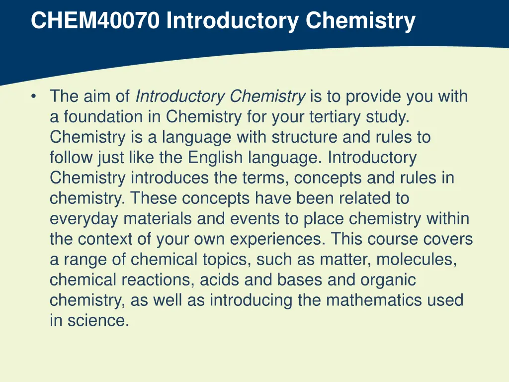 chem40070 introductory chemistry