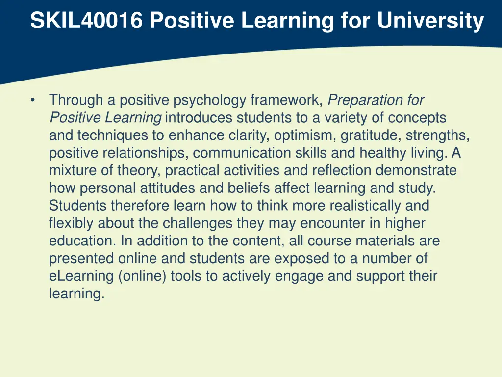 skil40016 positive learning for university