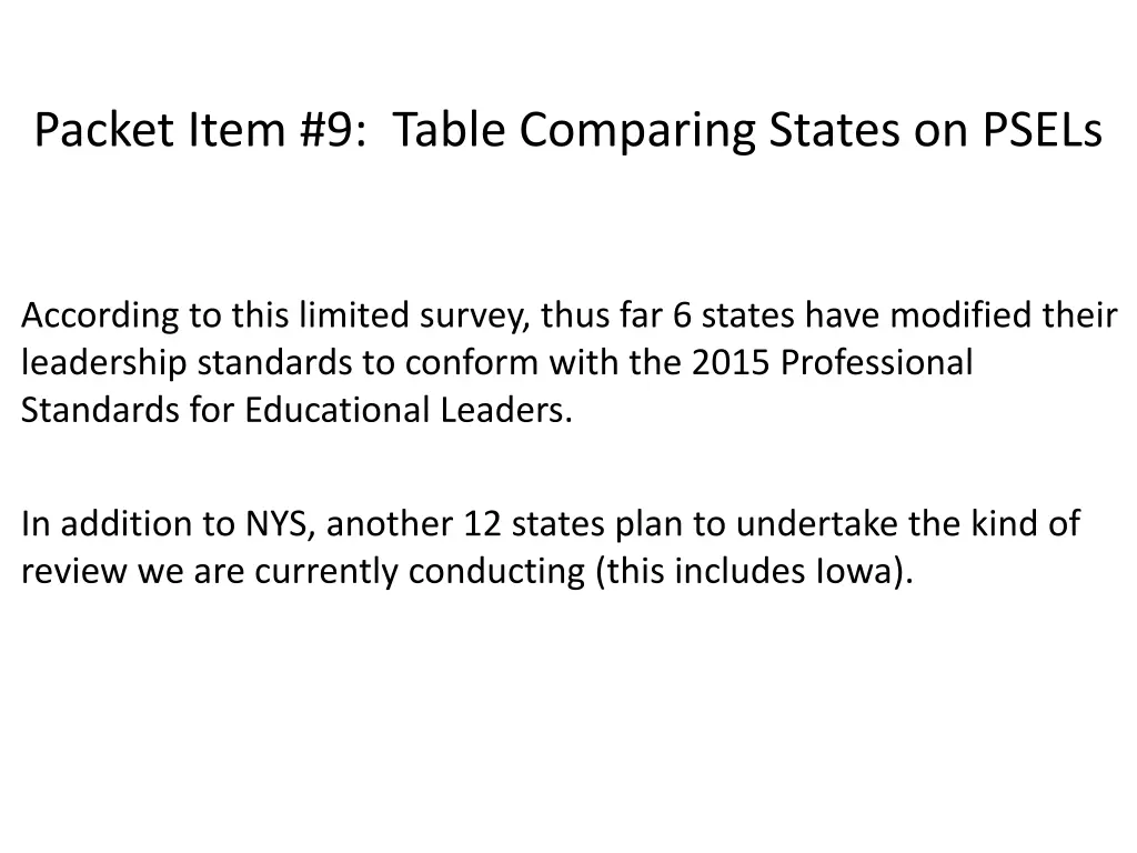 packet item 9 table comparing states on psels