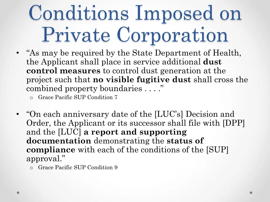 conditions imposed on private corporation 1