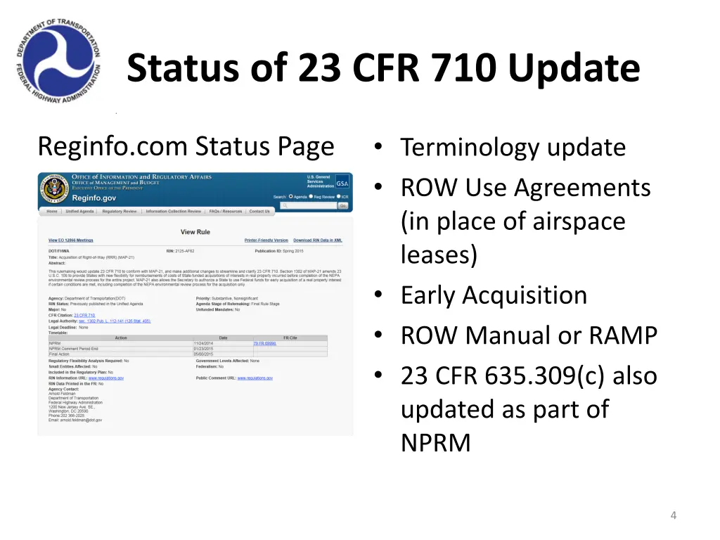 status of 23 cfr 710 update