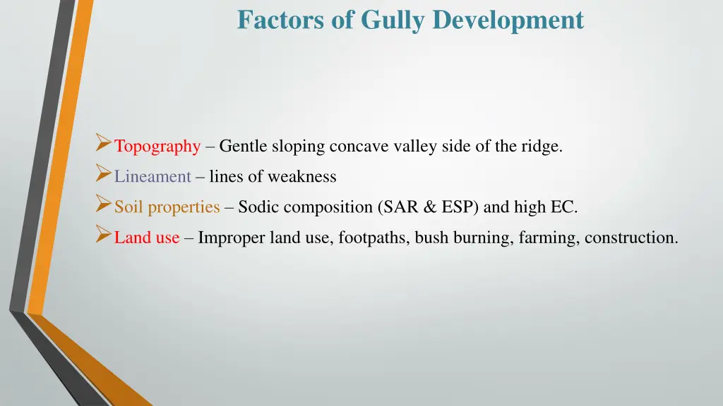 factors of gully development